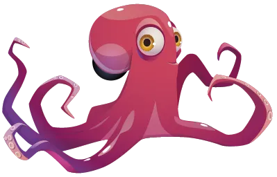 Illustration of an imaginary pink adult octopus looking to the left