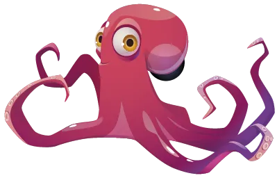 Illustration d'une pieuvre adulte imaginaire de couleur rose qui regarde à droite